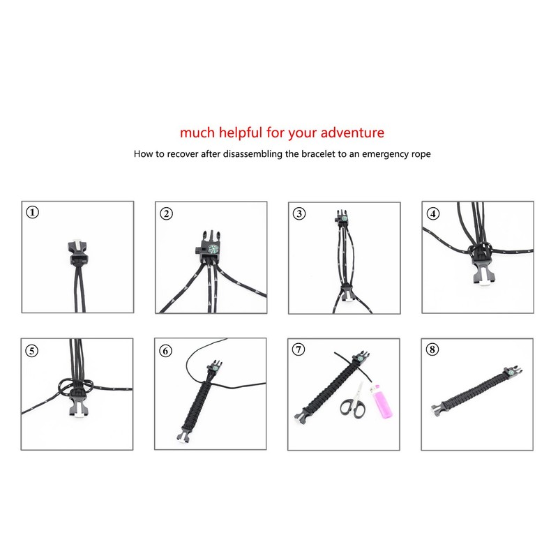 Survival Bracelet Adjustable 7 Strand Paracord Survival Kit 20 in