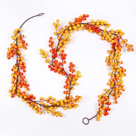 RECUTMS Artificial Berry Garland 6.4FT Orange Berry Garland for Christmas Tree Mantel Artificial Christmas Berry Garland Christmas Decorations Indoor Home Decor Table(Orange Fruit)