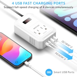 BESTEK 200W Car Power Inverter - DC 12V to 110V AC Converter with 2 USB-C(PD30W) & 2 USB-A(QC18W) - Car Outlet Adapter with LCD Screen, Dual AC Adapter for Laptops,Phone,Ipad,etc