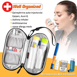 SITHON EpiPen Medical Carrying Case Insulated, Travel Medication Organizer Bag Emergency Medical Pouch Holds 2 EpiPens, Asthma Inhaler, Anti-Histamine