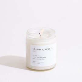 Brooklyn Candle Studio Leather Jacket Jar Candle - Luxury Scented Candle, Vegan Soy Wax, Hand Poured in The USA, 50 Hour Slow Burn Time - 7.5oz