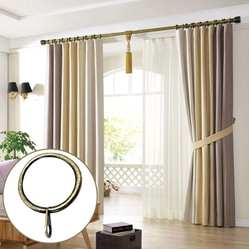 100 PCS Brass Curtain Rings and Hooks Set, 30mm Internal