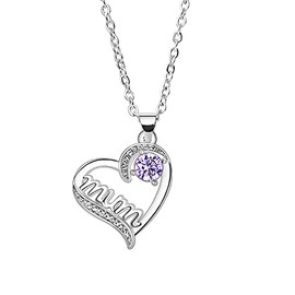 Nfyxcaz Mum Necklace Mother's Day Gifts Mum Gifts From Daughter Son Birthday Gifts For Mum Heart Necklace For Women Gifts For Mum Heart Necklace (purple)