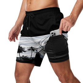 Feorafei Men's Quick-Dry Swimming Trunks 7 Inch with Compression Liner 2 in 1 Beach Swim Board Shorts with Pockets Large