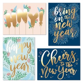 Sweetzer & Orange Happy New Year Cards - 6 Celebratory Designs with Gold-Foil, 4 of Each - Set of 24 Assorted Greetings with Red Envelope - Glossy Exterior, Matte Interior, 300 gsm - 4.25" x 5.75”