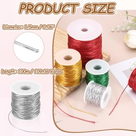 HARFINGTON 1.5mm Metallic Elastic Cords, Tinsel Elastic Stretch String Cord Thread Braiding Rope for Craft Making Gift Wrapping Ornaments, Silver Tone, 109 Yards