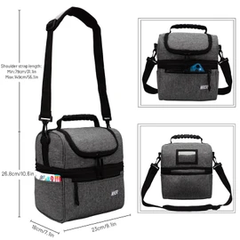 MIER 2 Compartment Lunch Bag for Men Women, Leakproof Insulated Cooler Bag for Work, Grey, Medium