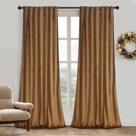 gisewood Gold Brown Velvet Curtains for Bedroom Window with Back Tab, Lux Heavy Drapes, Room Darkening Thermal Insulated Curtain for Living Room, W52 by L84 inches, 2 Panels
