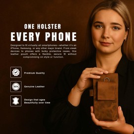 RusticVintage Holster Genuine Full-Grain Buffalo Leather Secure & Durable Mobile Belt Holder with Hidden Magnet