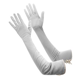 Women's Gloves, Arm Cover, Long Gloves, Thin, UV Cut Gloves, Simple, Dot Pattern, Scull, Cotton Fabric, Good Texture, Mesh, Breathable, Anti-slip Gloves, Summer, UV Protection, Sunscreen, Fingers, Arm