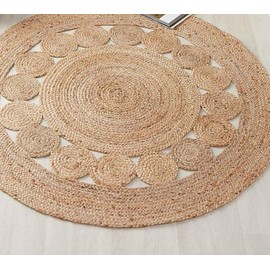 Natural Area Rug 3' X 3' Jute Rug Living Room Bedroom Kitchen Home Decor (3X3, Design Round)