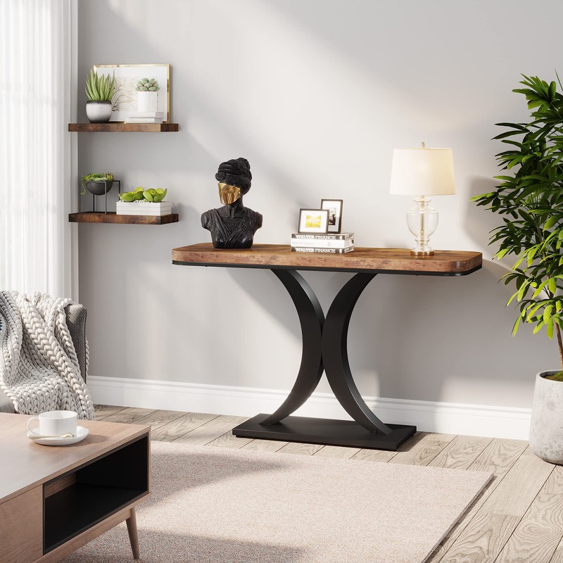 LITTLE TREE Industrial Entryway Console Table, Compact Foyer Hallway Accent