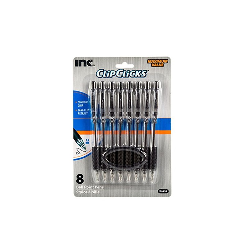 Clip Click Retractable Ball Point Pens, 1.0 mm Black Ink,