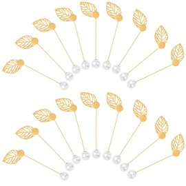 SUNNYCLUE 40Pcs Lapel Pin Stick Brooch Stick Pin Leaf Pearl Flat Round Tray Brooch Findings Golden Stainless Steel Brooches for Jewelry Making Accessories DIY Costume Women Men Badge Scarf Hats