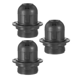 JNXQWE E26 E27 Light Socket,Plastic Threaded Medium Base Lamp Holder with Shade Ring,E26 Pendant Socket for Edison Bulbs Pendant Lamp,3-Pack (Black)