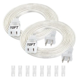 PEESIN 2 Pack Clear Extension Cord, 10 FT, UL-Certified Clear Extension Cord Indoor, 2 Prong Male to Female Slim Clear Extension Cords, 2x18 AWG, 125V 7A, Indoor, for Light & Small Appliances