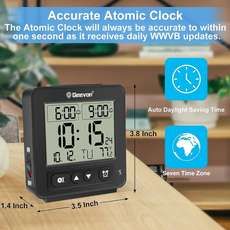 Geevon Small Atomic Travel Alarm Clock with Auto/8s Backlight, 2