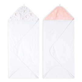 aden + anais Grey Hooded Towel - Pack of 2 | 100% Cotton Terry Towel with Muslin Hood, Soft Bath & Shower Wrap for Babies | Unisex Baby Star & Polka Gift Set | Wash Essentials for Newborns & Toddlers