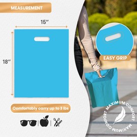 PLASTIC MERCHANDISE STORE BAGS, different sizes PACKS of 100/200/500 Retail Product Bags I 100% Recyclable (15x18", Blue, 200)