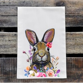 Easter Kitchen Towel - Rabbit Flour Sack Towel - Bunny Towel - Easter Bunny Decor - Spring Kitchen Decor - Spring Rabbit Tea Towel