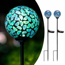 Afirst Solar Outdoor Lights Decorative Mosaic - Solar Garden Stakes Mosaic Gazing Ball Waterproof Outdoor Lights Stakes for Pathway Yard Lawn Decoration Navy Blue 2 Packs