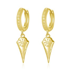 ROMANTICWORK 14K Gold Plated Viking Runes Earrings 925 Sterling Silver Raven Drop Huggie Hoop Earrings Norse Viking Crow Jewelry Gifts for Men Women