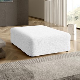 PAULATO BY GA.I.CO. Big Ottoman Cover Stool Cover Pouf Slipcover - Soft Polyester Fabric Slipcover - 1-Piece Form Fit Stretch Furniture Protector - Microfibra Collection - Crisp White (Ottoman)