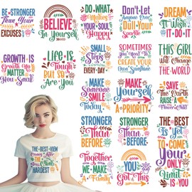 Dazoratix Motivational Iron on Transfers - 20 Sheets Inspirational DTF Ready to Press Heat Patches Vinyl Designs Mental Health Positive Stickers Decals for Women T Shirts Clothing Hat DIY Crafts Decor