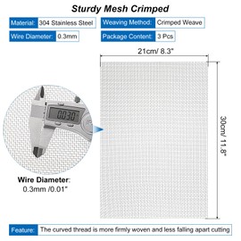 sourcing map 3pcs 10 Mesh Hardware Cloth, 8.3x11.8 Wire Mesh 304 Stainless Steel Rust-proof Fine Wire Mesh Screen for DIY Projects, Vent, Cage, Garden, Window Screen, Filter Mesh