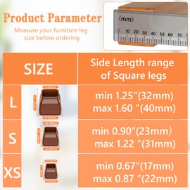 BAIPOK 36Pcs Chair Leg Floor Protectors, Square Silicone Chair Leg Protectors for Hardwood Floors, Felt Furniture Pads Chair Sliders, Chair Leg Covers, Reduce Noise & No Scratch, Brown, Large