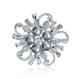 LISADORE Elegant Faux Pearl Flower Rhinestone Brooch Wedding Brooch Crystal Corsage Pin Retro Camellia Brooch Women Clothing Bag Accessories Jewelry Gift For Bride Girl Women Silver Tone