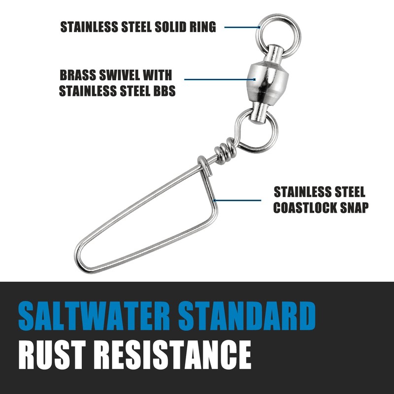 Dr.Fish 20 Pack Saltwater Fishing Snap Swivels, Heavy Duty Ball