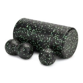 TREXO Small Massage Set Black/Lime EPP Foam Medium Strength in Set Massage Roller 30 x 15 cm Double 8 x 16 cm Ball 8 cm Smooth Surface Ideal for Muscle Massage Flexible Self-Care