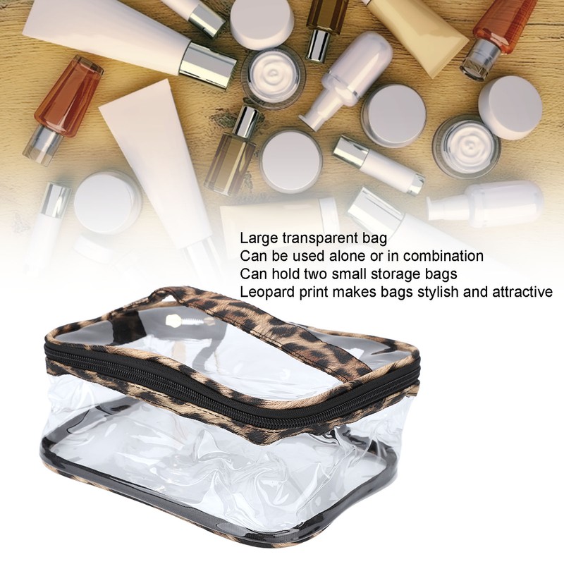 3pcs Makeup Bag Set Leopard Print Large Capacity Portable Waterproof