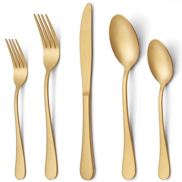 LIANYU 30 Piece Gold Silverware Set, Stainless Steel Gold Flatware