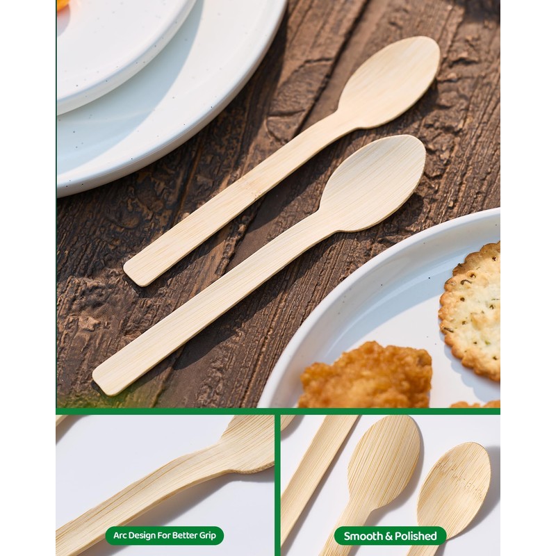 100% Natural Bamboo Disposable Cutlery Set - 120 Spoons 6.7"
