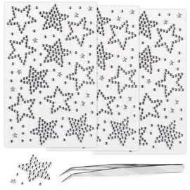 Self Adhesive Face Gems Stickers, Face Eye Jewels Rhinestones Festival Essentials Rave Accessories Rhinestone Stickers for Face, Eye, Hair Makeup Stickers for Kids, Women (3sheets-star-white)