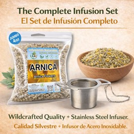 Arnica Flor Herbal Tea – 4 oz (113g) Loose Leaf + Stainless Steel Tea Infuser – 100% Natural – Caffeine-Free, Non-GMO, Gluten-Free, Vegan – Wildcrafted from Mexico – Te Con Infusor, by BexpertsUSA