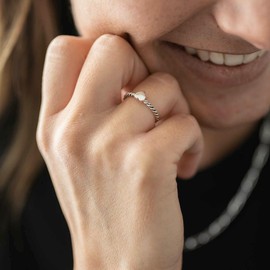 MATERIA by Matthias Wagner Women's Heart Ring 925 Silver Twisted Antique Silver Ring in 4 Sizes, Sterling Silver