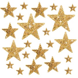 22 Pieces Star Iron on Patches Rhinestone Applique Gold Adhesive Hot Glue Star Shape Glitter Crystal Patches for Clothing Repair, Jeans, Bags, Hats and DIY Accessory (Gold)