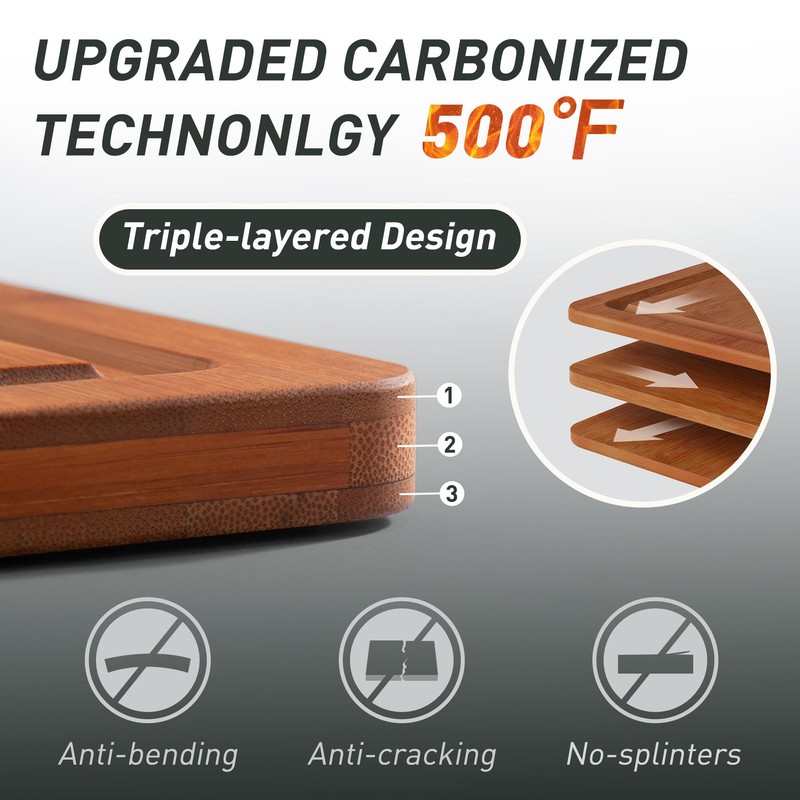 3 Packs Bamboo Cutting Board Set with Non Slip Feet