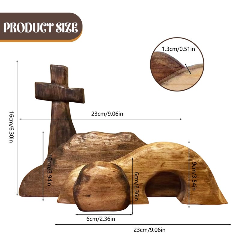 Easter Decorations Empty Tomb Easter Scene and Cross,Handcrafted Wooden Easter
