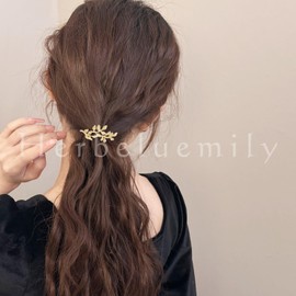 Herbeluemily HM-0136-R05-GD Barrette, Hair Clip, Hair Ornament, Hair Pin, Arrangement Comb, Pony Hook, Hiding Knots, Gold
