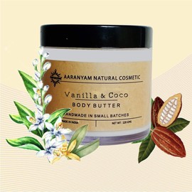 Aaranyam | Vanilla & Coconut Body Butter moisturizer cream - dry skin moisturizer with goodness of shea butter raw cocoa butter - Body Cream - winter cream For Women & Men, 120 g
