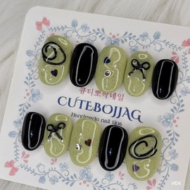 Olive Wire Art Handmade Nail Tips - Square M / 올리브 와이어 아트 수제네일팁 - 스퀘어M