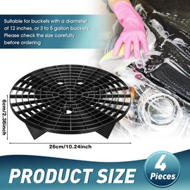 Tallew Car Wash Bucket Insert Auto Detail Grit Trap for Car Detailing Cleaning Washing, Fits 12 Inch Diameter Bucket or 3-5 Gallon Bucket(Black, 4 Pieces)