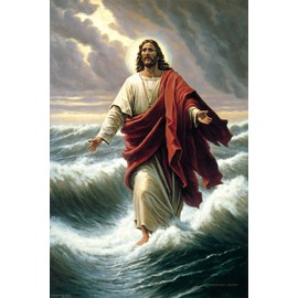 24x36 gallery poster, Jesus Christ walking on water in the storm on the Sea of Galilee p6