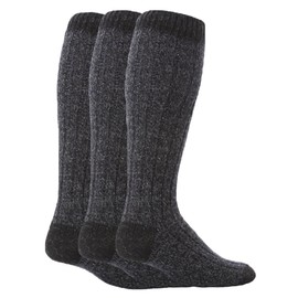 Workforce - 3 Pairs Mens Extra Long Knee High Thick Warm Wool Rich Knitted Boot Socks (WFH0035NVY)(Size: 6-11 UK)