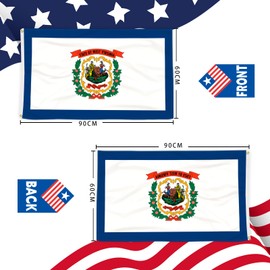 3 Ply West Virginia State Flag 2x3 Ft 150D Polyester Double Sided Outdoor Heavy Duty Vivid Colors with Durable Canvas Header and 2 Brass Grommets