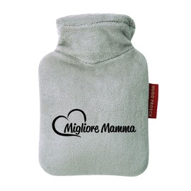 Huuraa Taschenwärmer Migliore Mamma Cuore Geschenk 0,2 Liter Grey Mini Veloursbezug Migliore Mamma Geschenkidee
